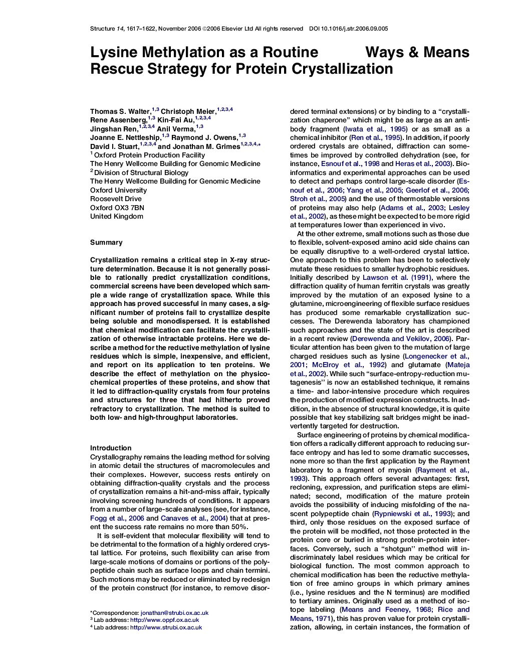 Lysine Methylation as a Routine Rescue Strategy for Protein Crystallization