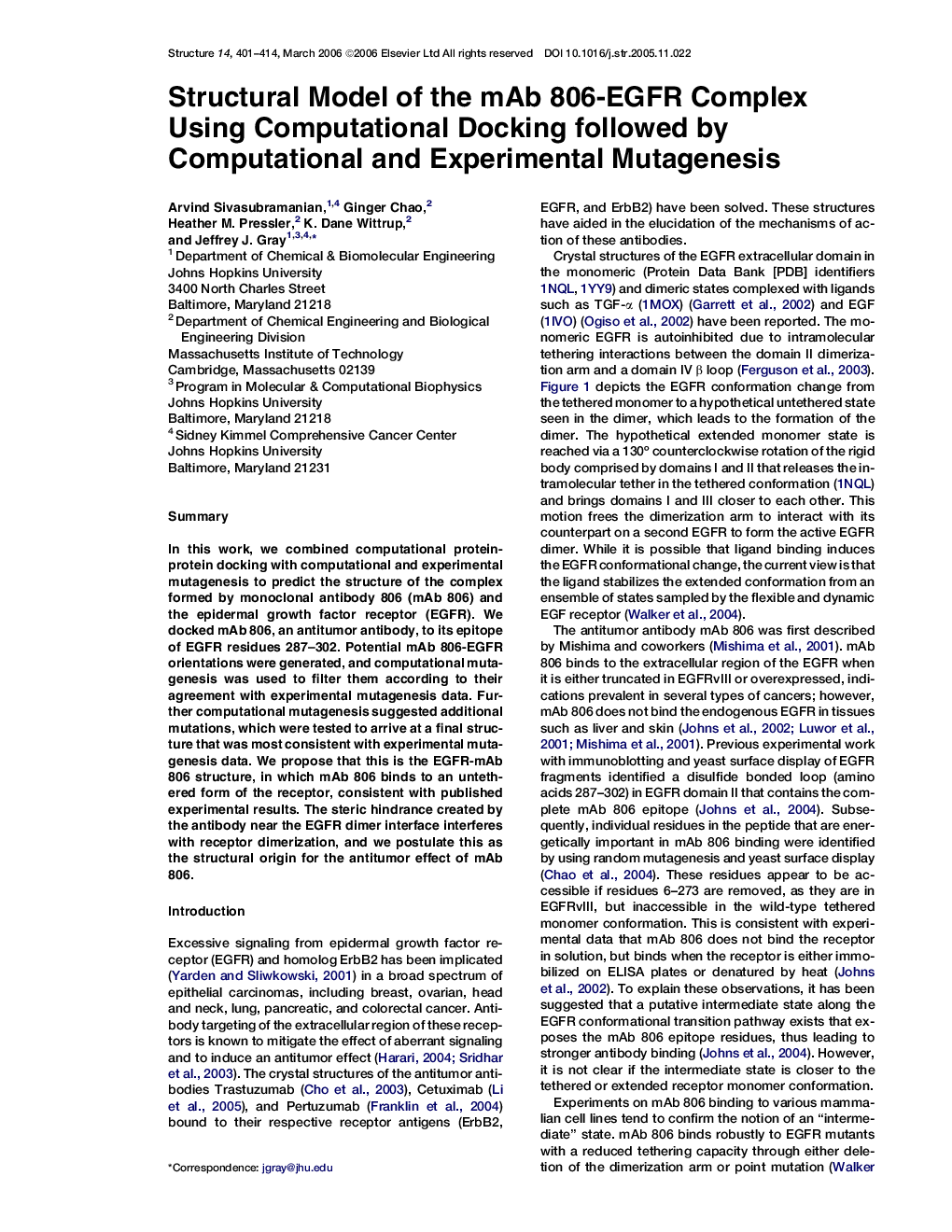 Structural Model of the mAb 806-EGFR Complex Using Computational Docking followed by Computational and Experimental Mutagenesis