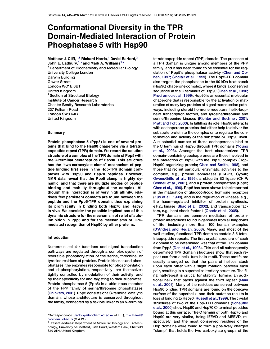 Conformational Diversity in the TPR Domain-Mediated Interaction of Protein Phosphatase 5 with Hsp90