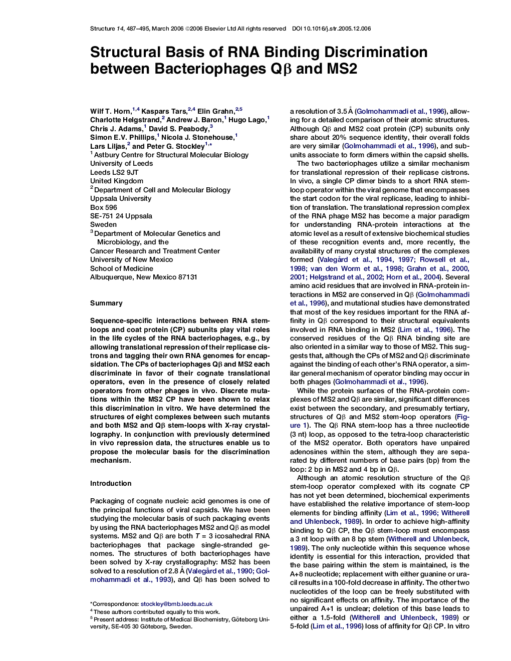 Structural Basis of RNA Binding Discrimination between Bacteriophages Qβ and MS2