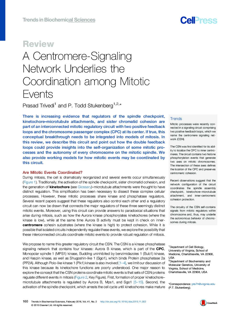 A Centromere-Signaling Network Underlies the Coordination among Mitotic Events
