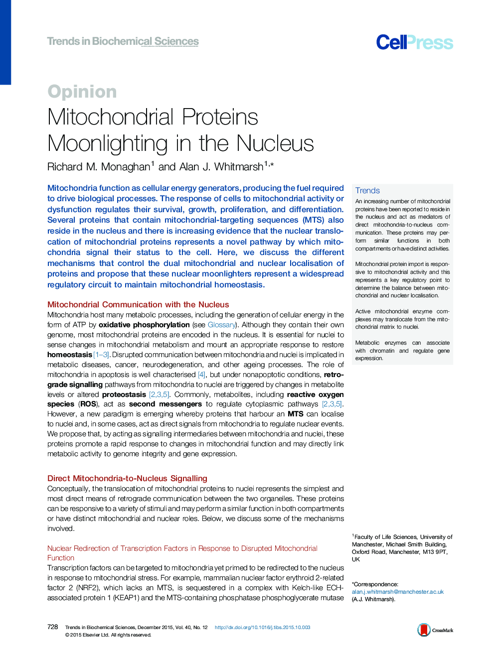 Mitochondrial Proteins Moonlighting in the Nucleus