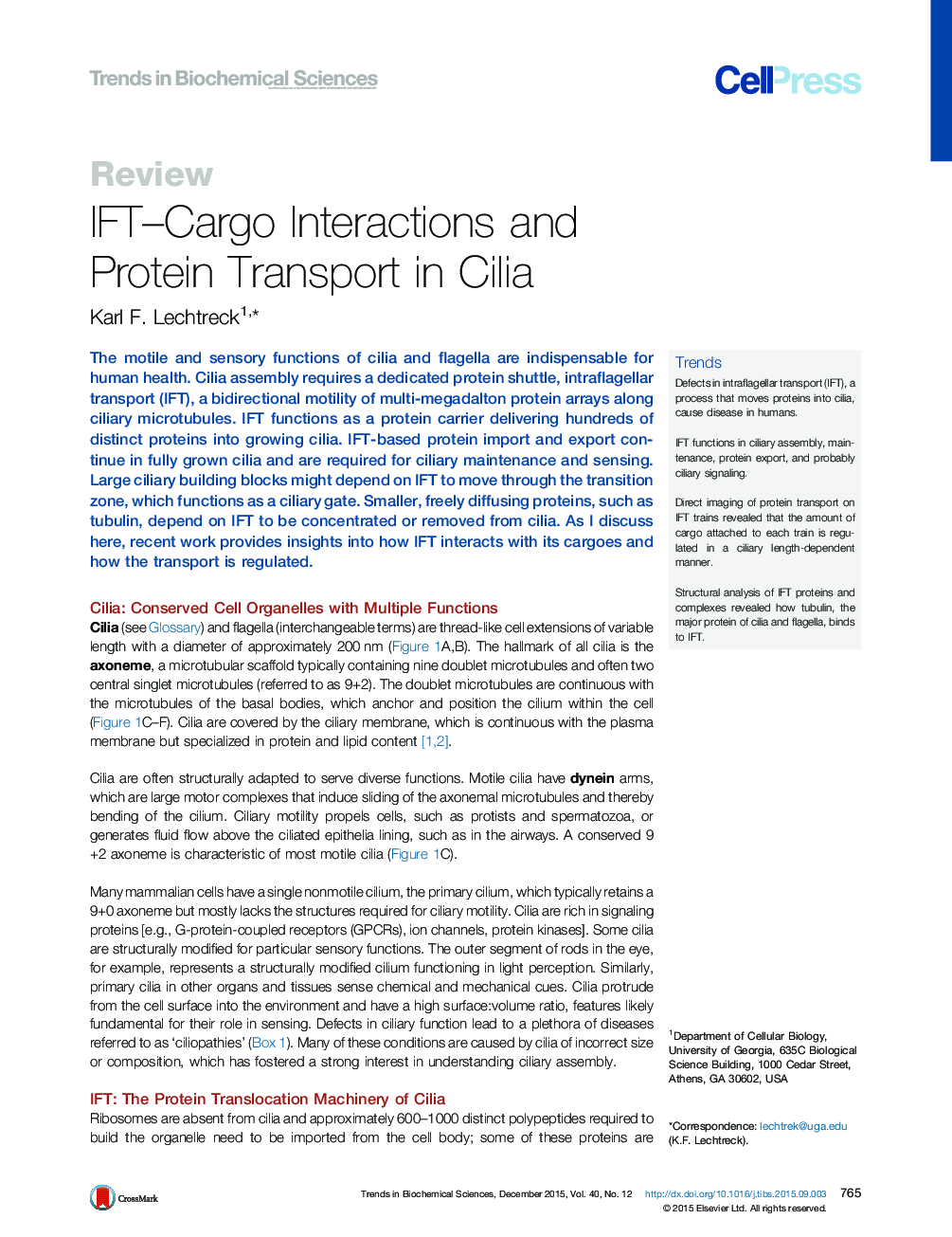 IFT–Cargo Interactions and Protein Transport in Cilia