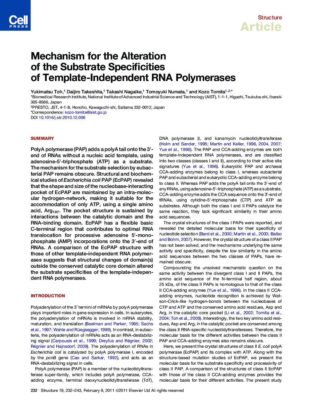 Mechanism for the Alteration of the Substrate Specificities of Template-Independent RNA Polymerases