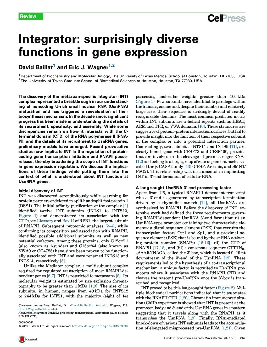 Integrator: surprisingly diverse functions in gene expression