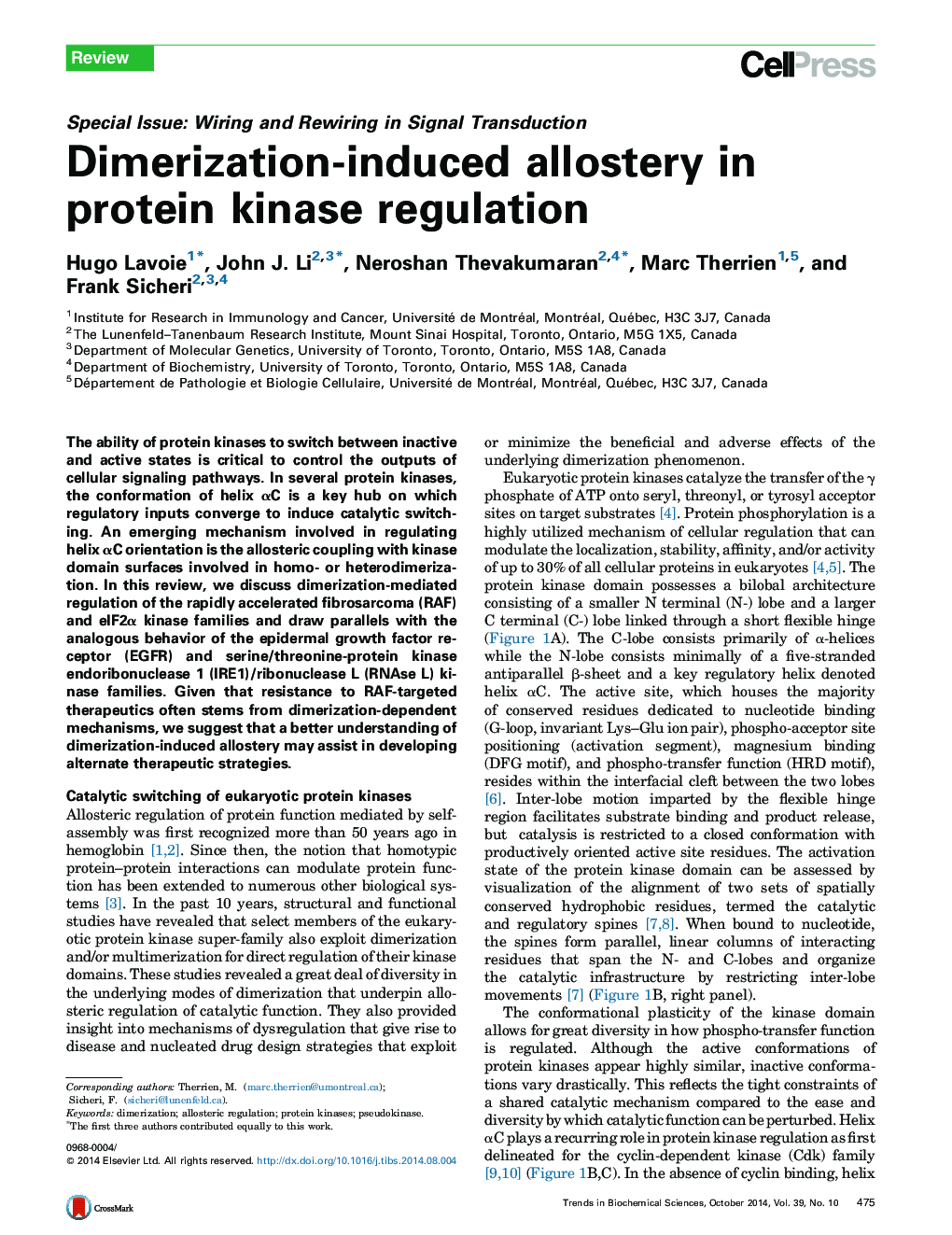 Dimerization-induced allostery in protein kinase regulation