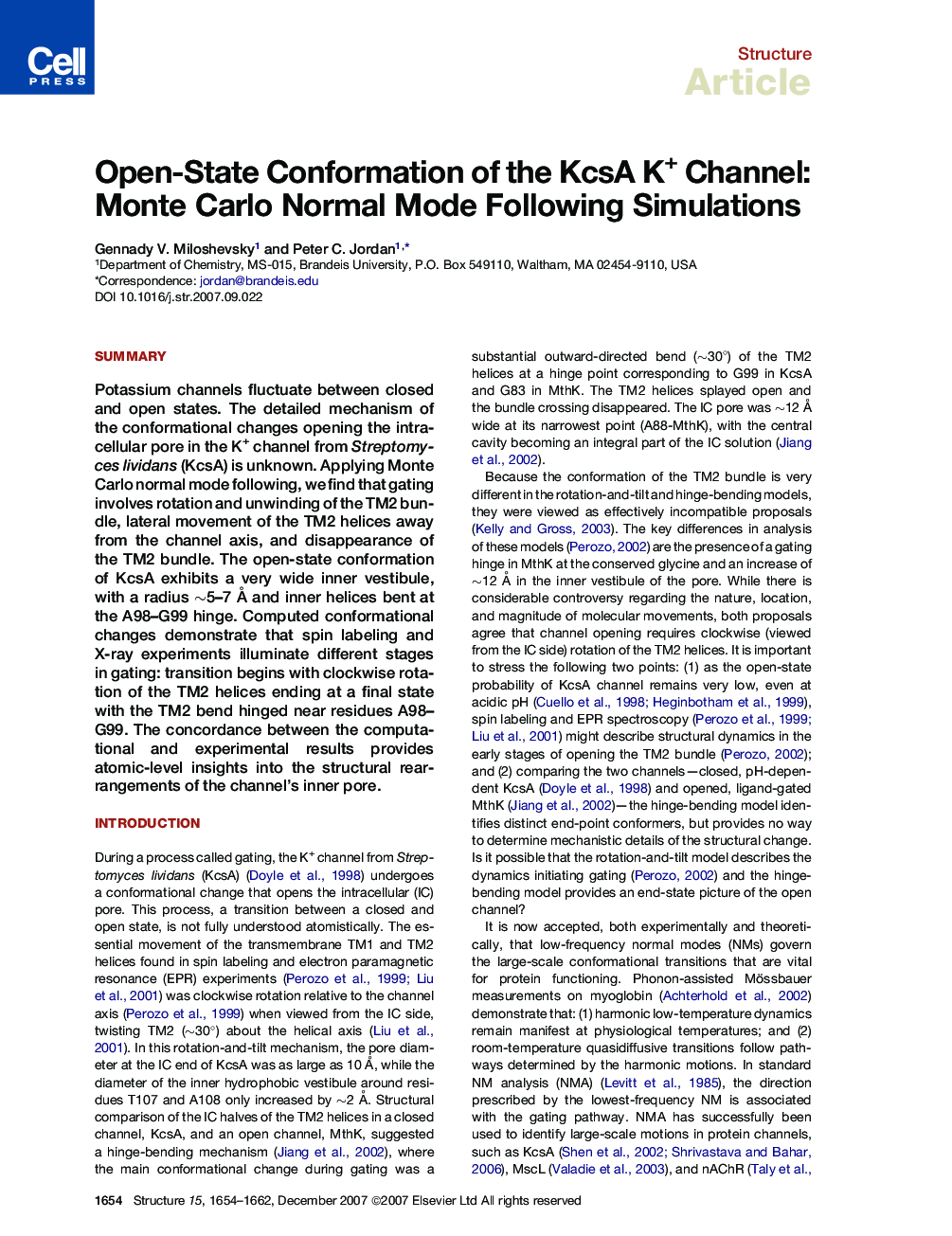 Open-State Conformation of the KcsA K+ Channel: Monte Carlo Normal Mode Following Simulations