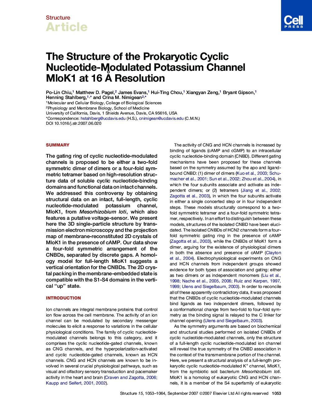 The Structure of the Prokaryotic Cyclic Nucleotide-Modulated Potassium Channel MloK1 at 16 Å Resolution