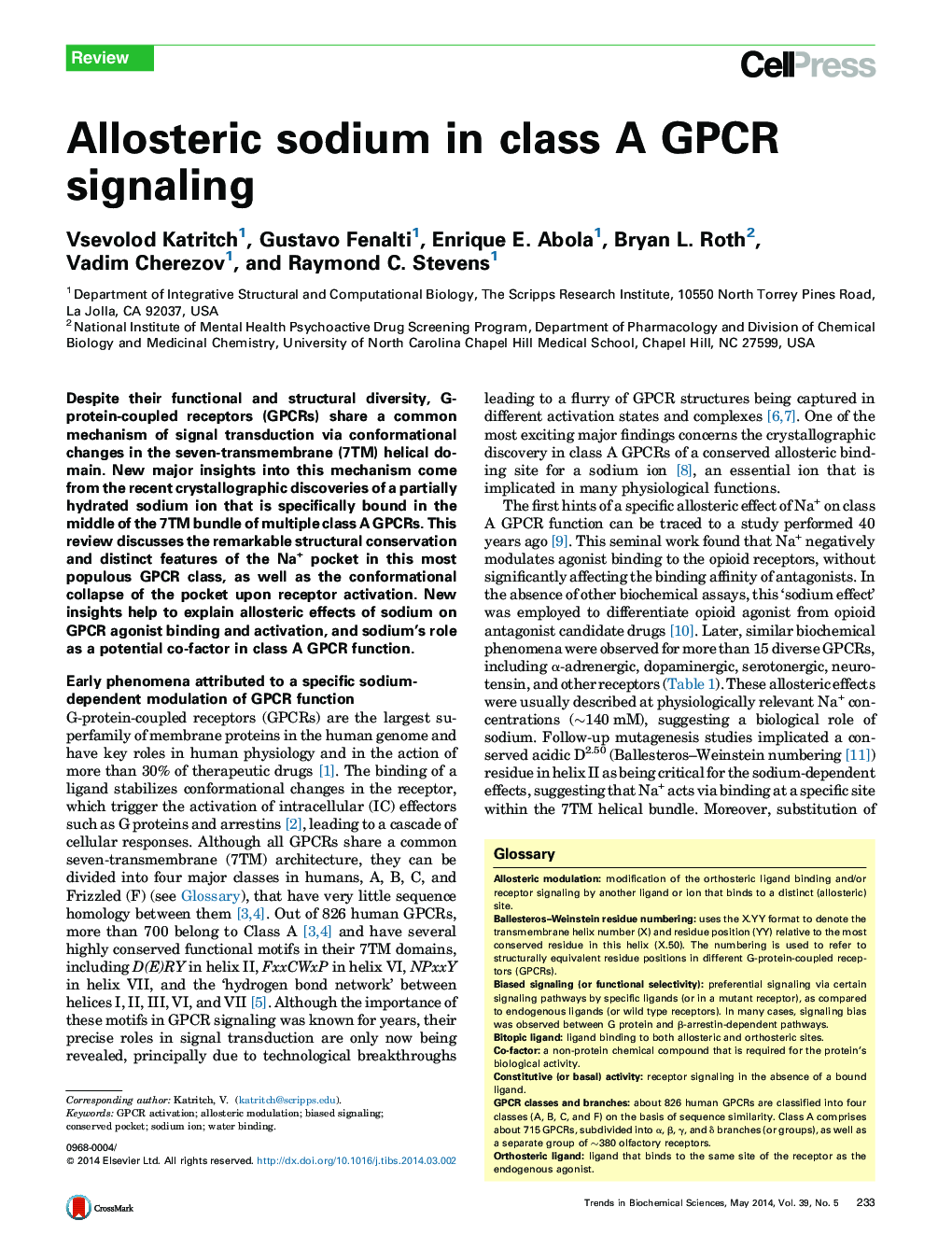 Allosteric sodium in class A GPCR signaling