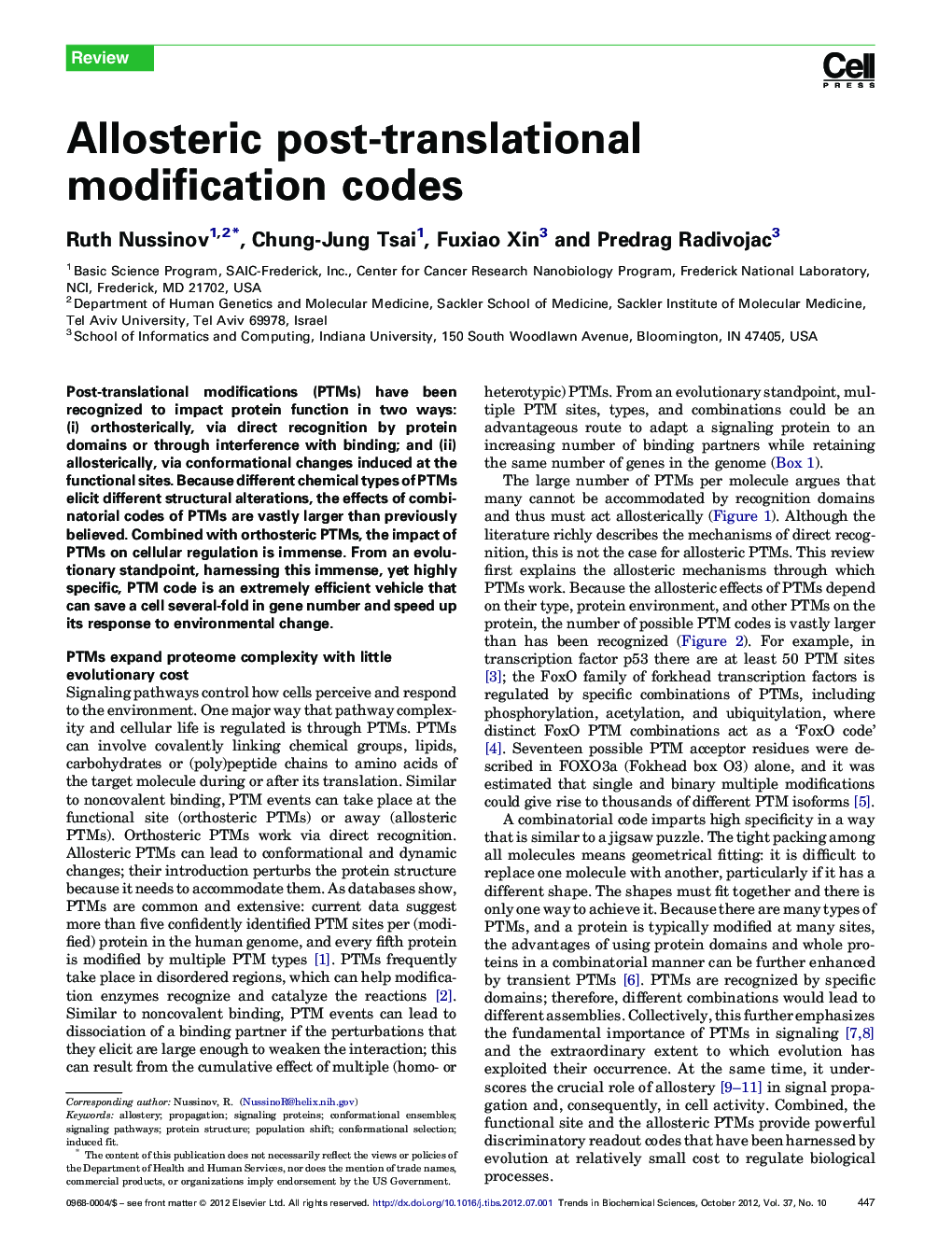 Allosteric post-translational modification codes