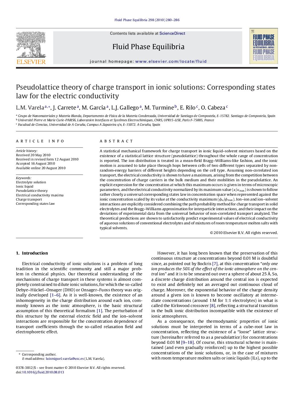 Pseudolattice theory of charge transport in ionic solutions: Corresponding states law for the electric conductivity