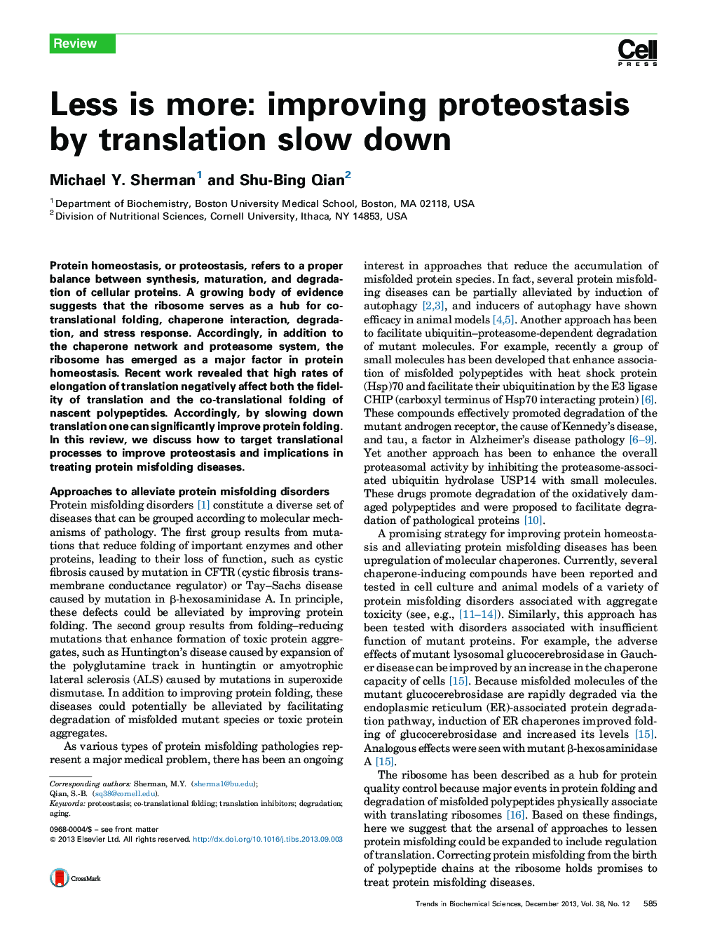 Less is more: improving proteostasis by translation slow down
