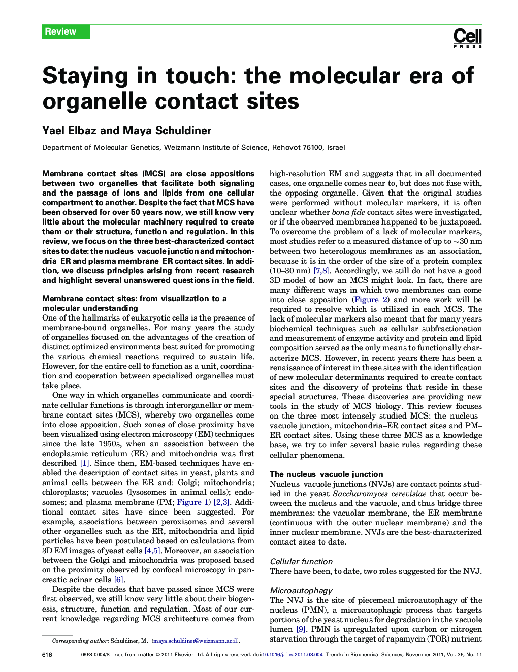 Staying in touch: the molecular era of organelle contact sites