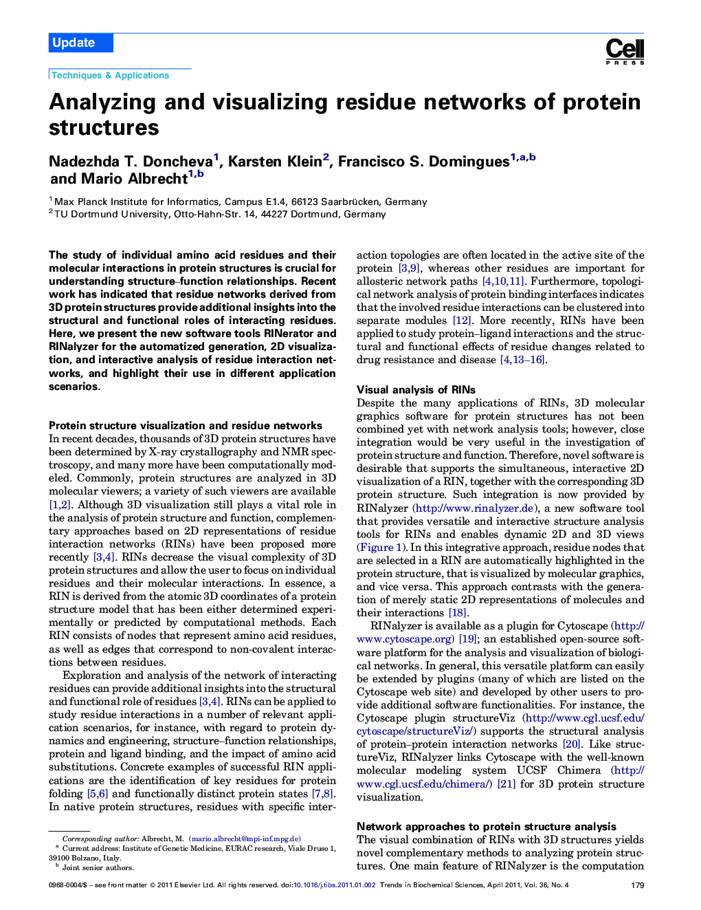 Analyzing and visualizing residue networks of protein structures