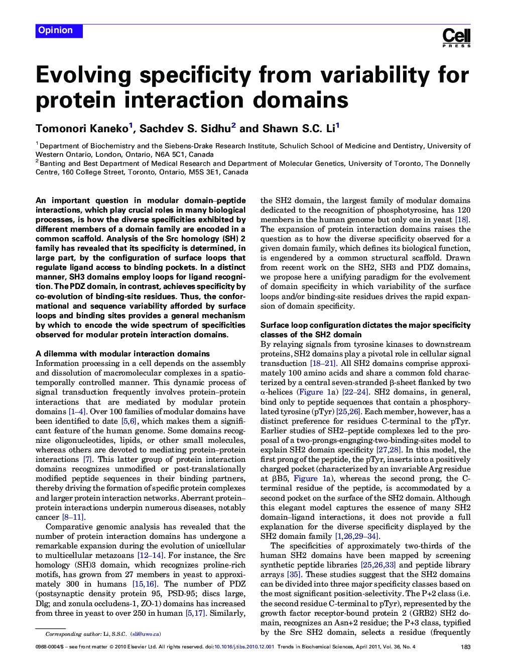 Evolving specificity from variability for protein interaction domains