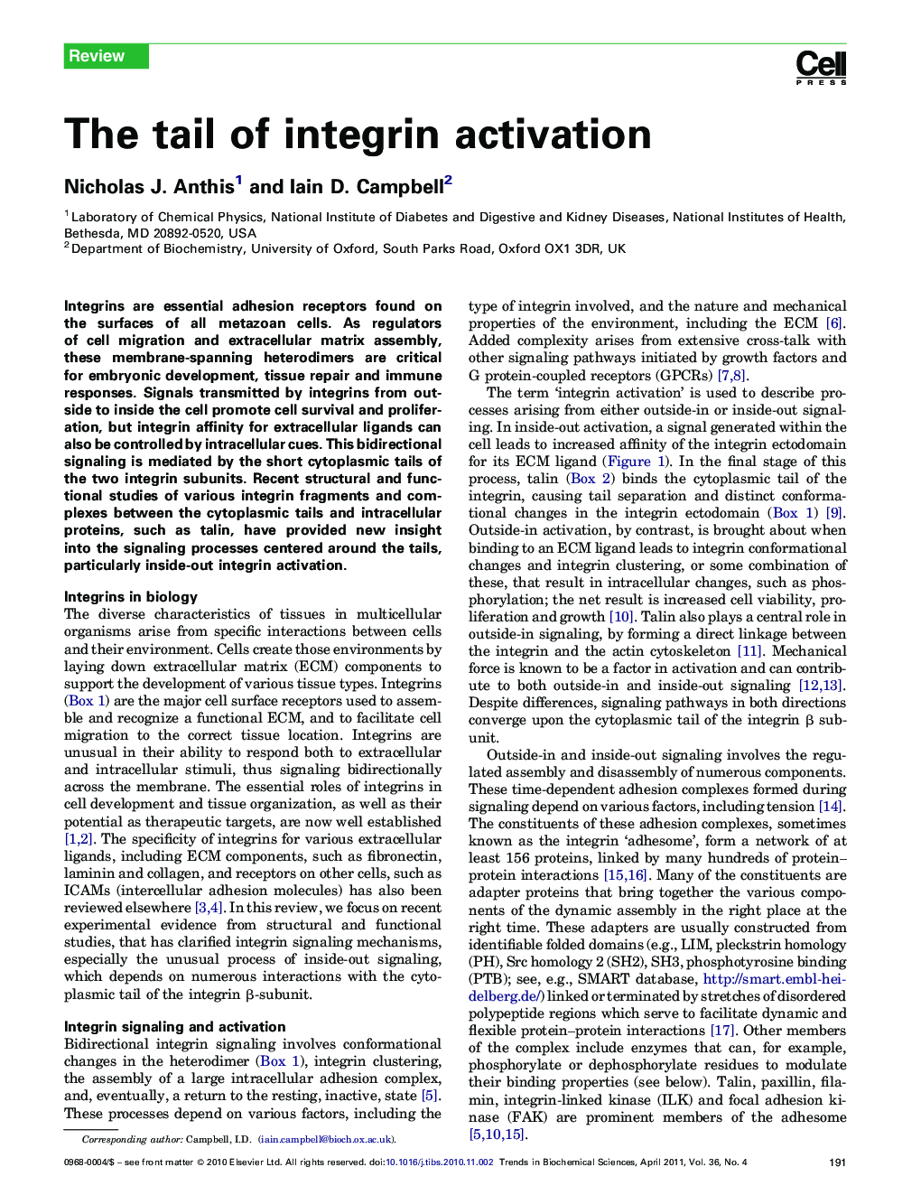 The tail of integrin activation