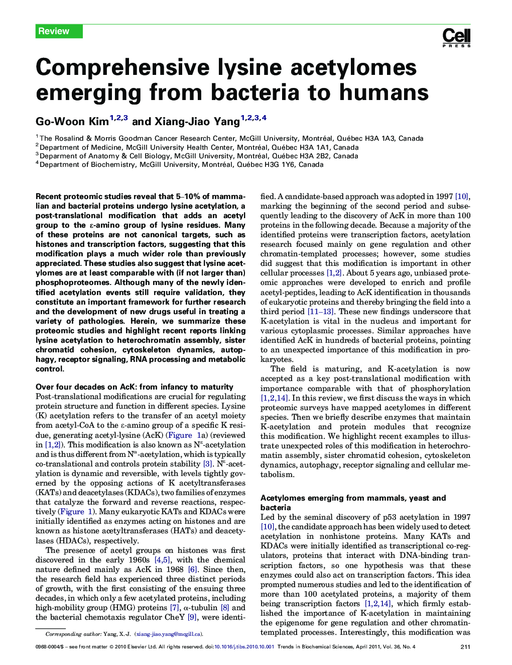 Comprehensive lysine acetylomes emerging from bacteria to humans
