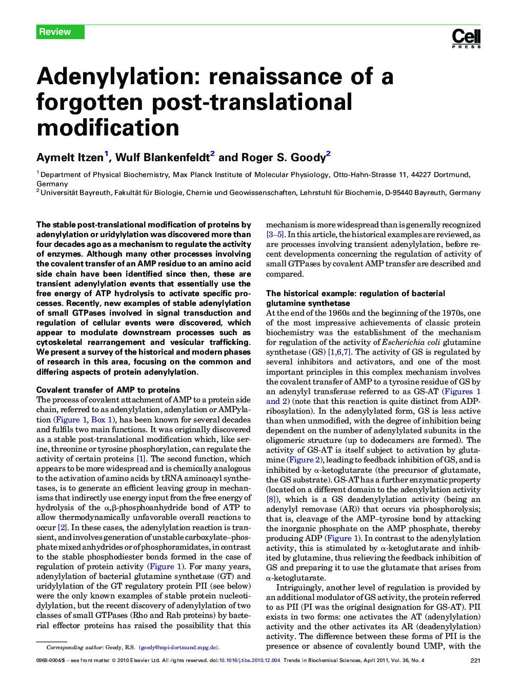 Adenylylation: renaissance of a forgotten post-translational modification
