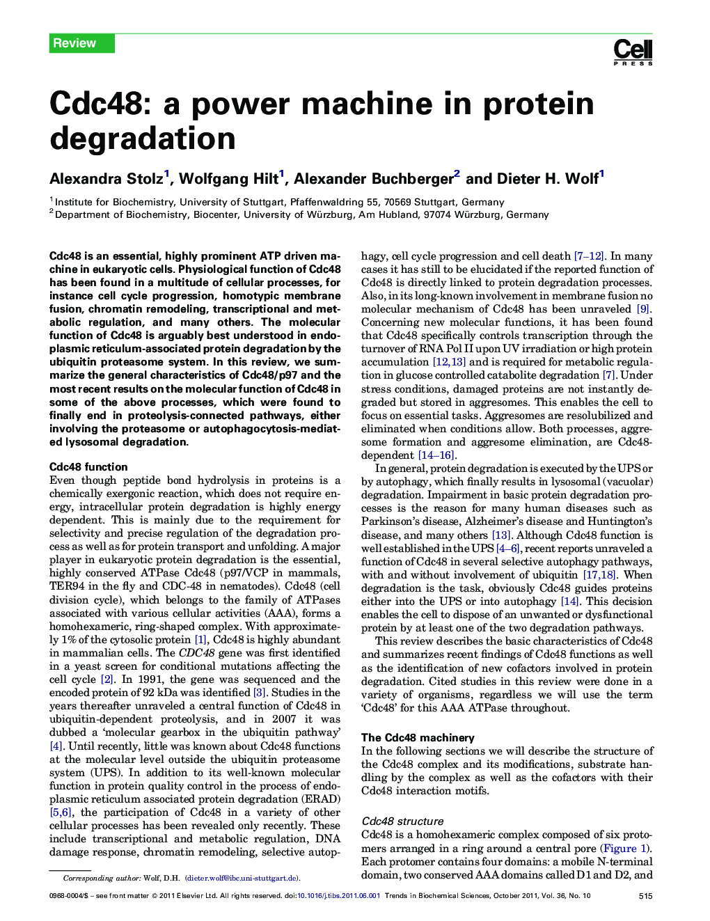 Cdc48: a power machine in protein degradation