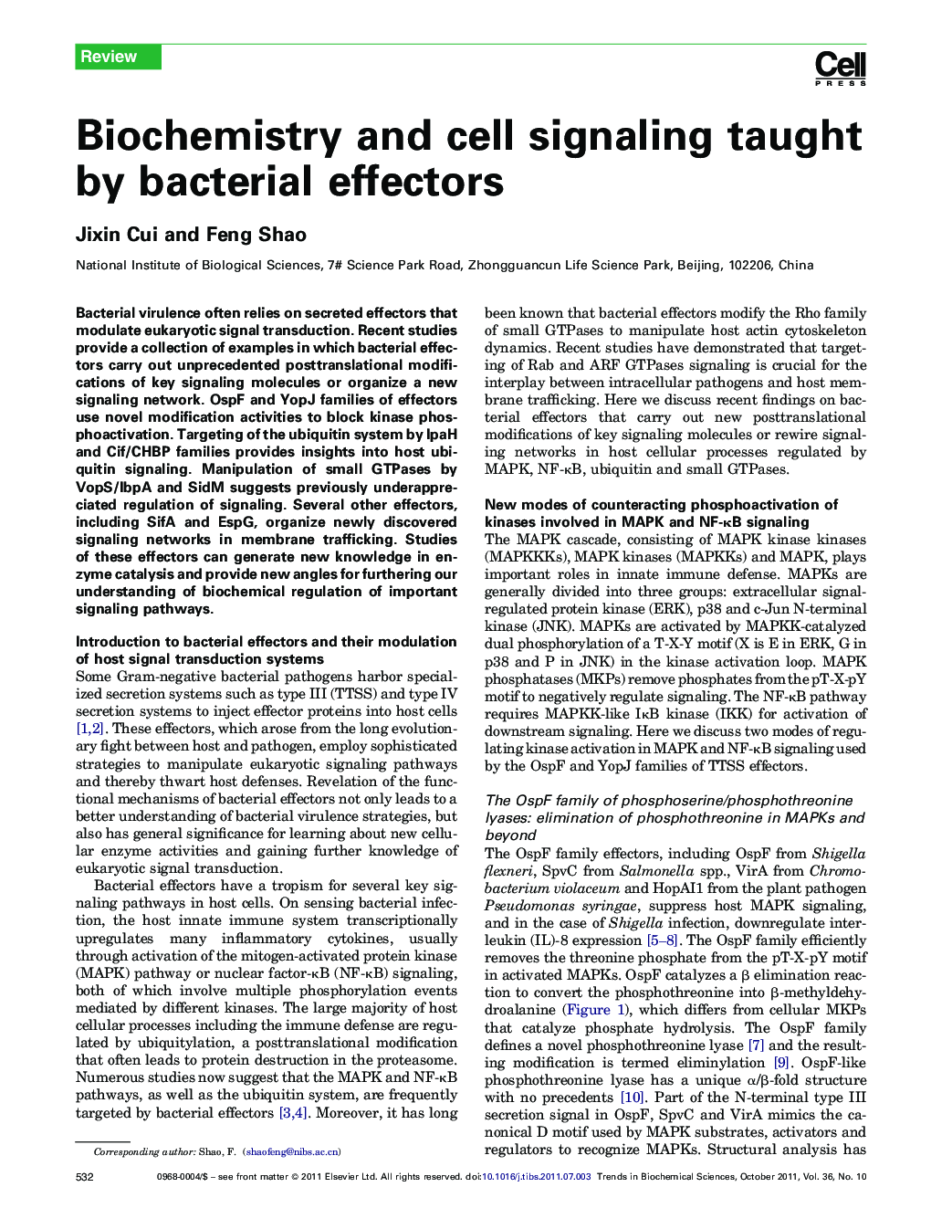 Biochemistry and cell signaling taught by bacterial effectors