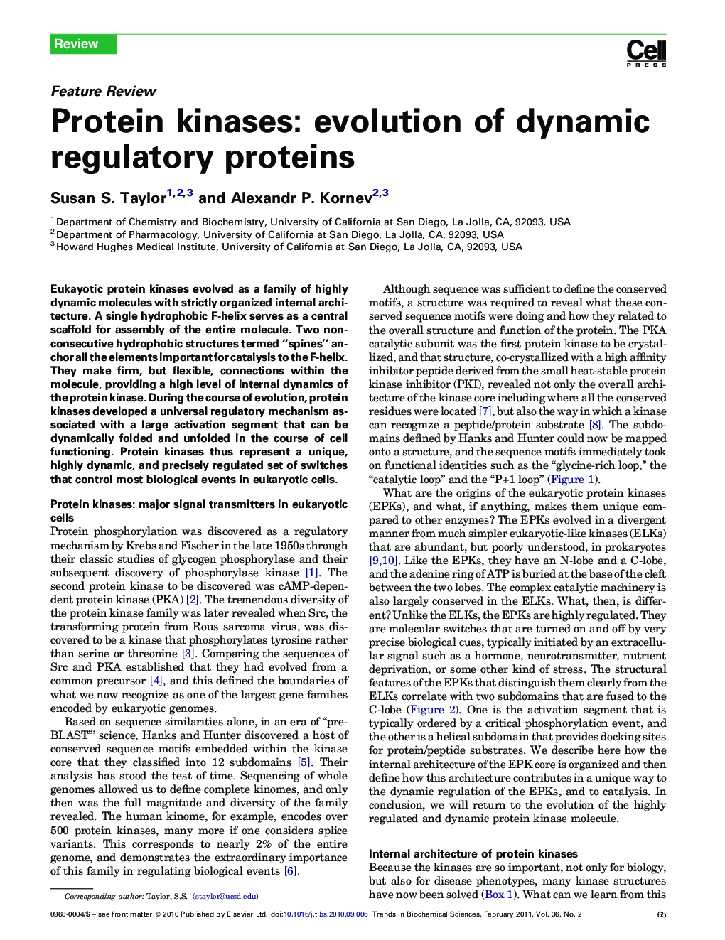 Protein kinases: evolution of dynamic regulatory proteins