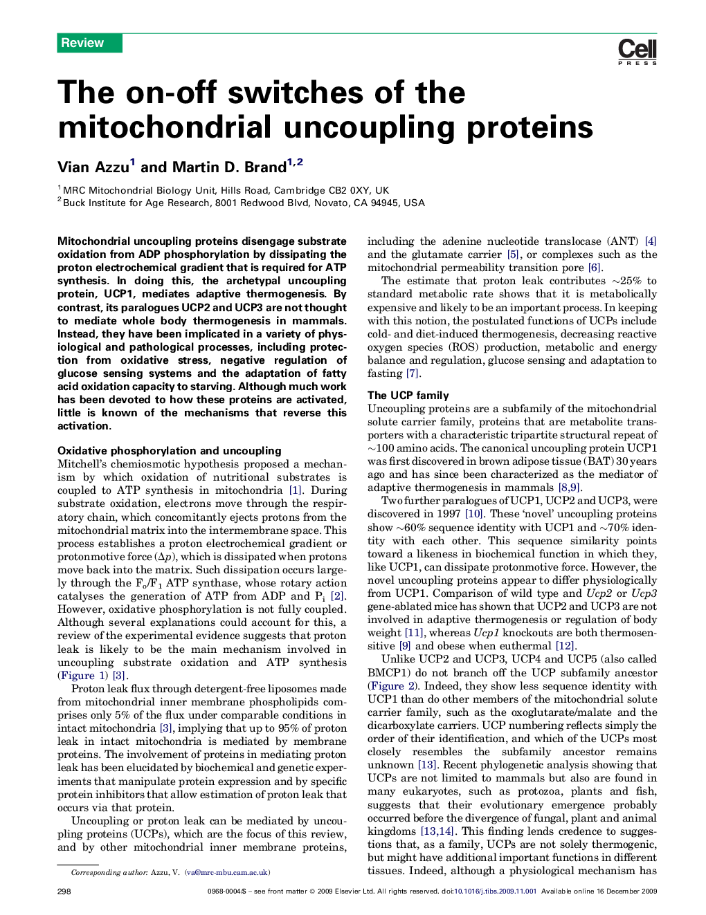 The on-off switches of the mitochondrial uncoupling proteins