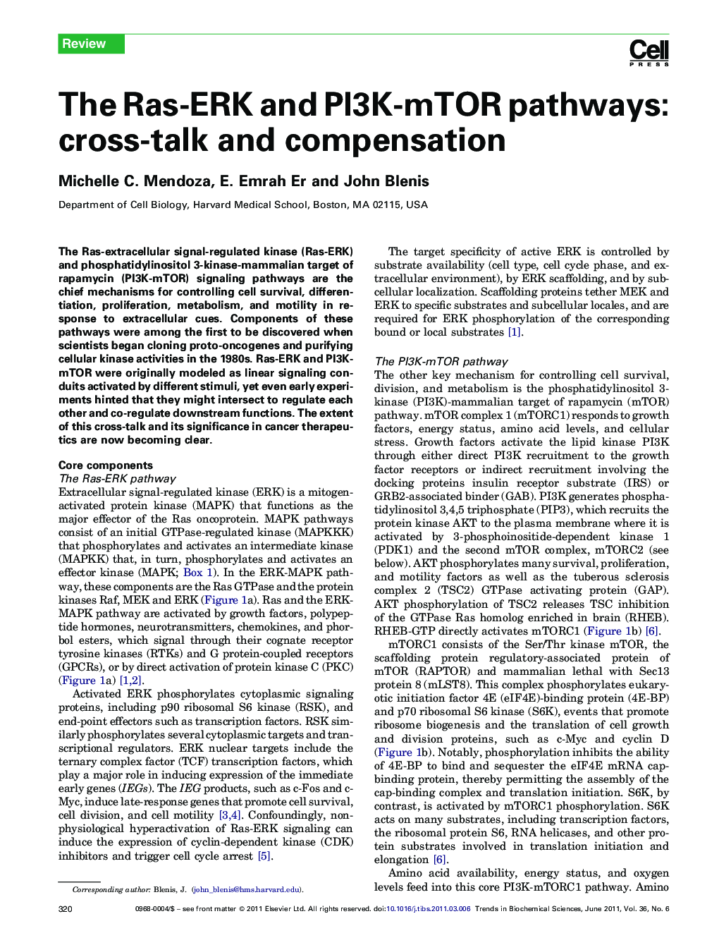 The Ras-ERK and PI3K-mTOR pathways: cross-talk and compensation