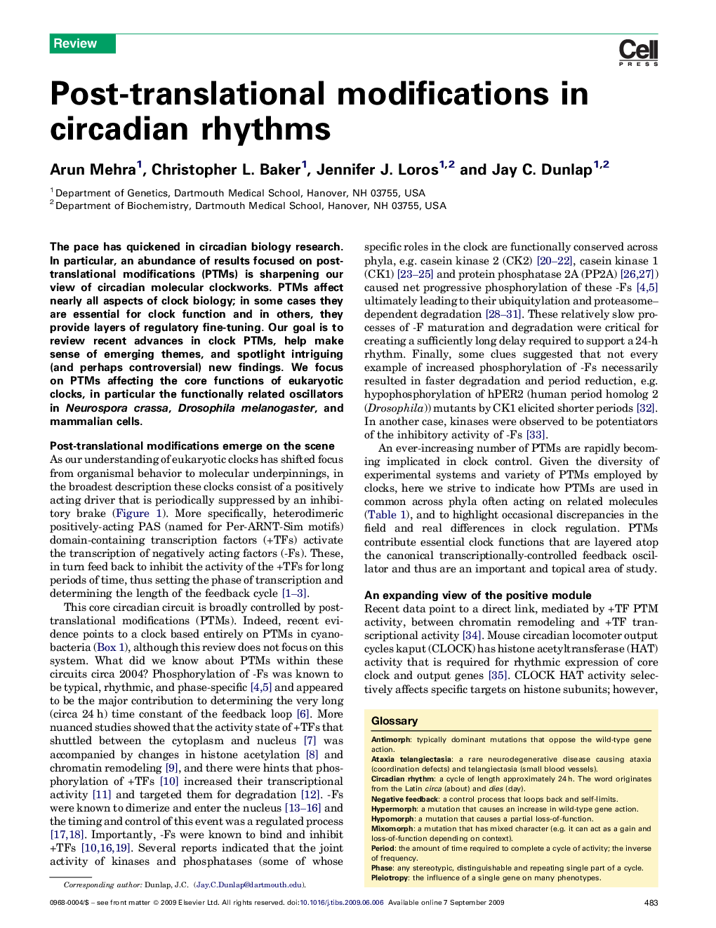 Post-translational modifications in circadian rhythms