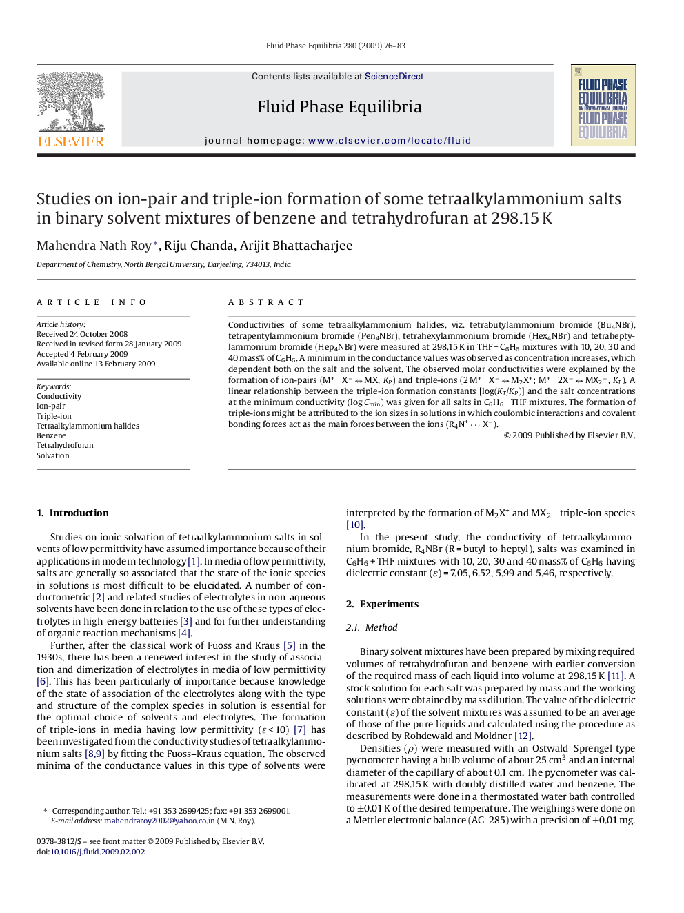 Studies on ion-pair and triple-ion formation of some tetraalkylammonium salts in binary solvent mixtures of benzene and tetrahydrofuran at 298.15 K