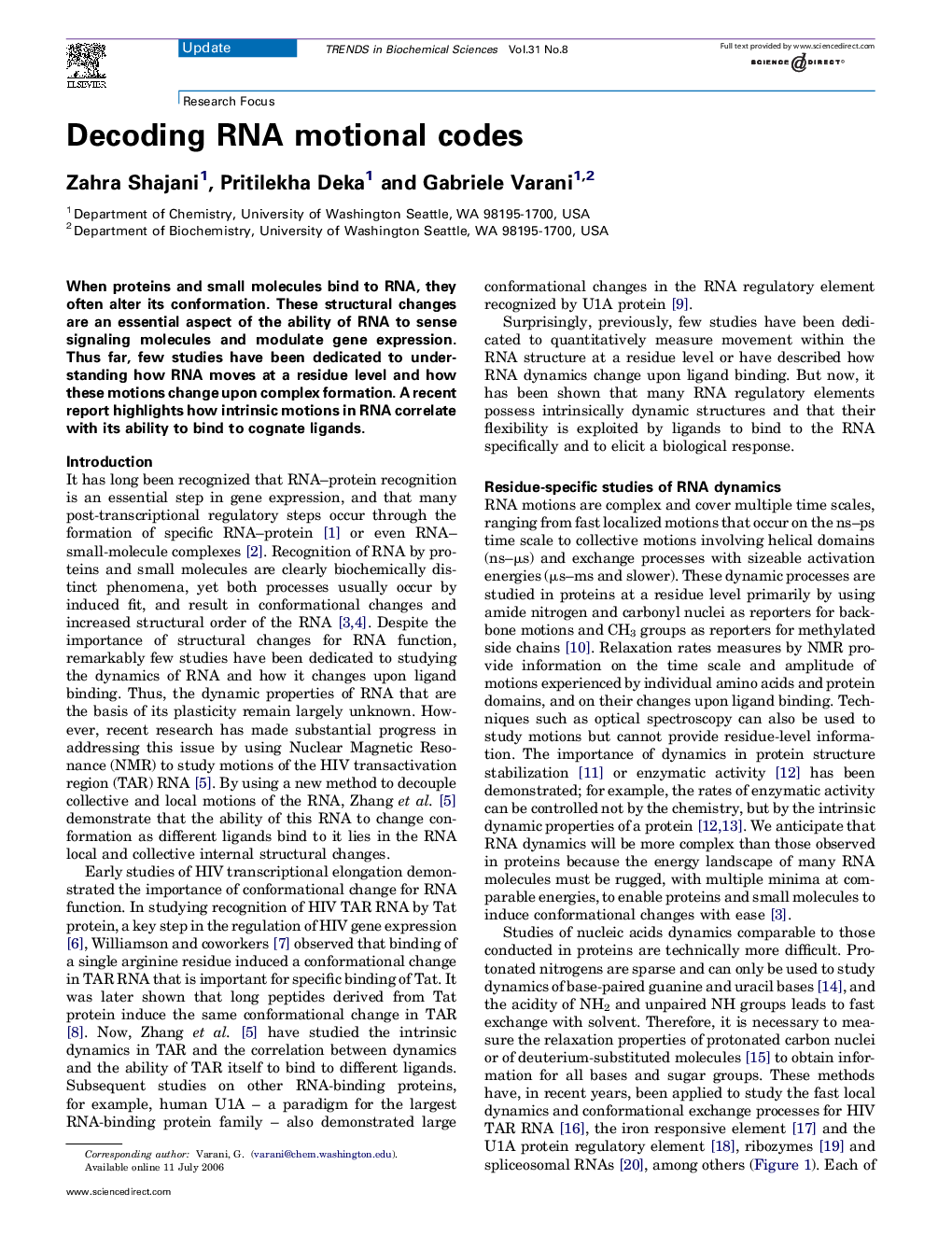Decoding RNA motional codes