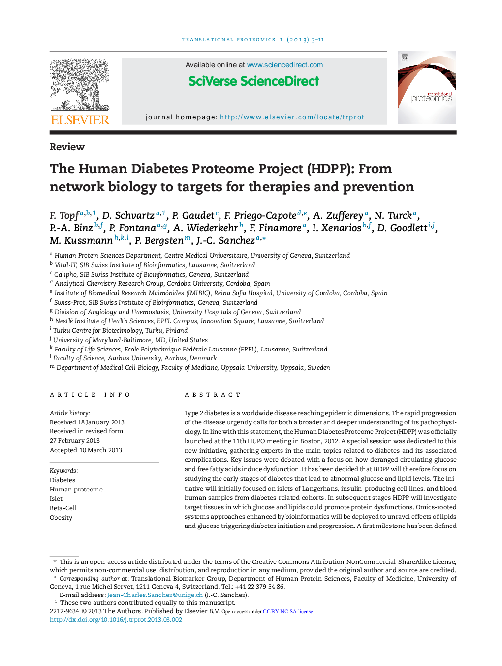 The Human Diabetes Proteome Project (HDPP): From network biology to targets for therapies and prevention