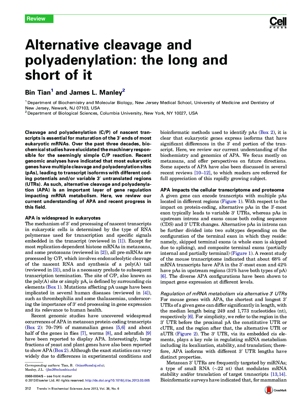 Alternative cleavage and polyadenylation: the long and short of it