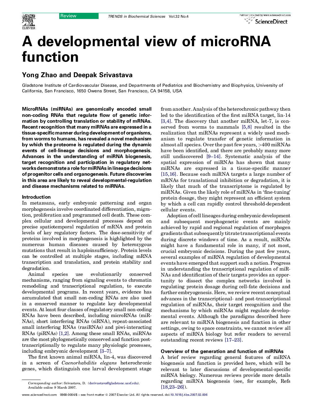 A developmental view of microRNA function