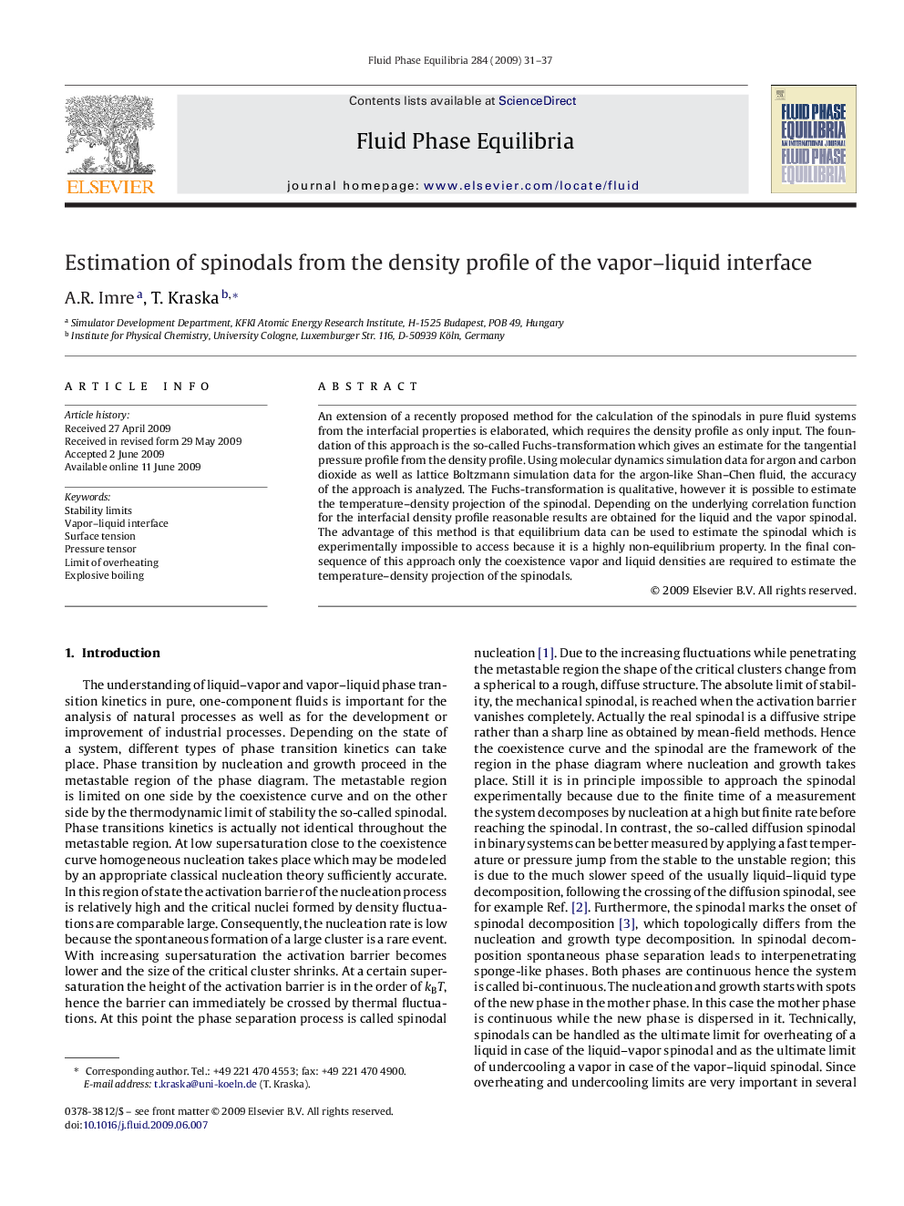 Estimation of spinodals from the density profile of the vapor–liquid interface