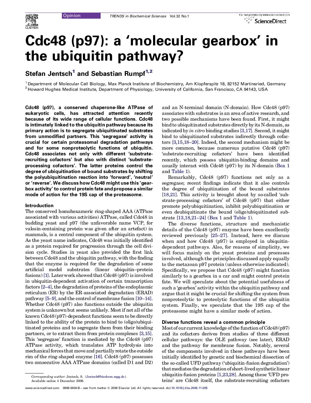 Cdc48 (p97): a ‘molecular gearbox’ in the ubiquitin pathway?