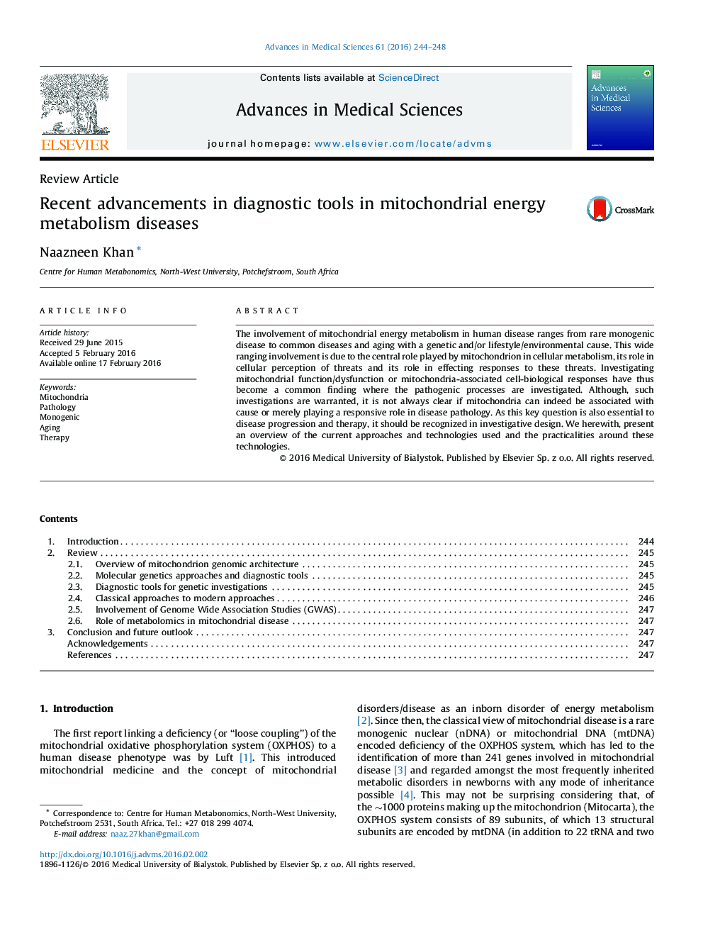 Recent advancements in diagnostic tools in mitochondrial energy metabolism diseases