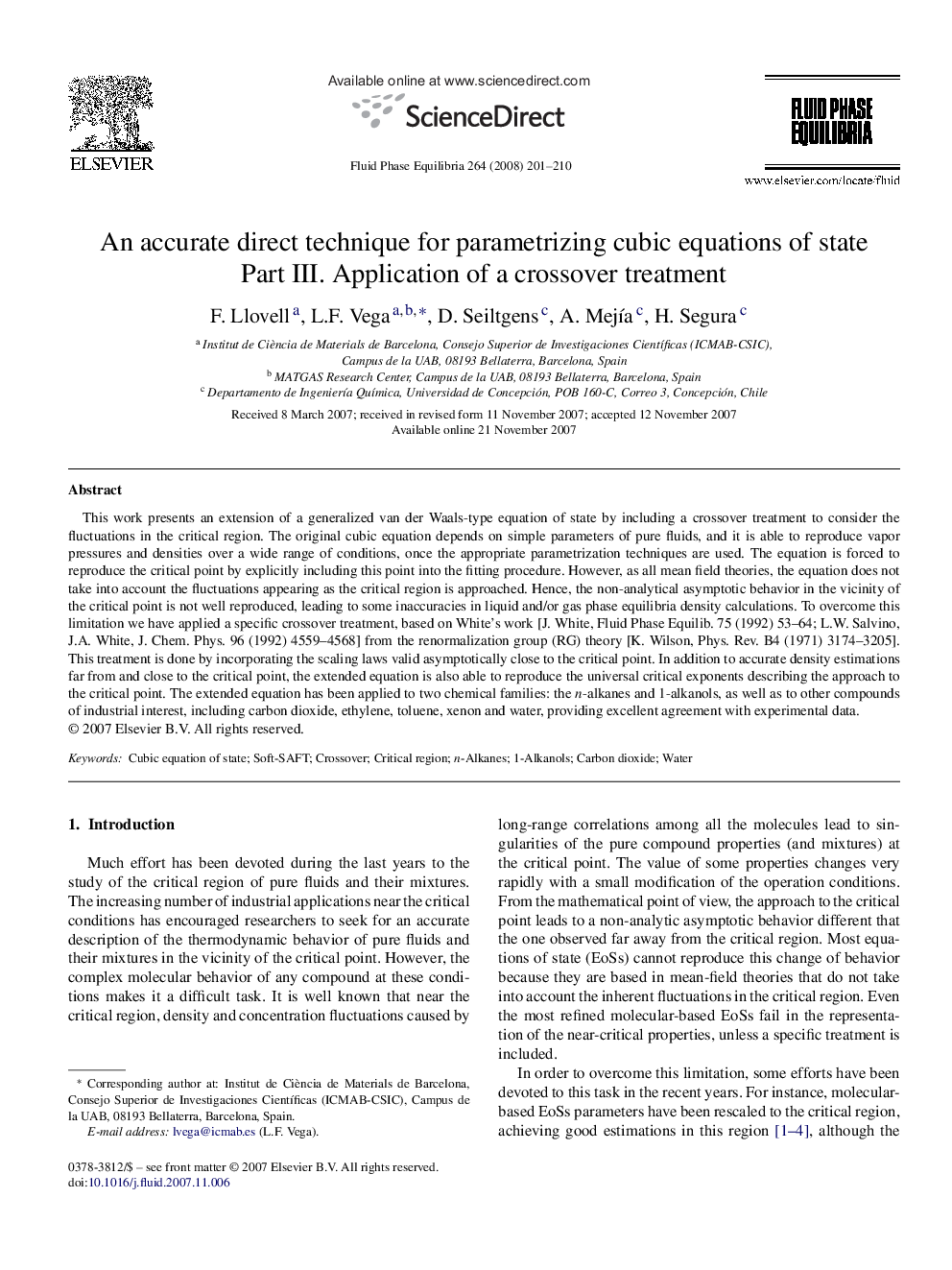 An accurate direct technique for parametrizing cubic equations of state: Part III. Application of a crossover treatment