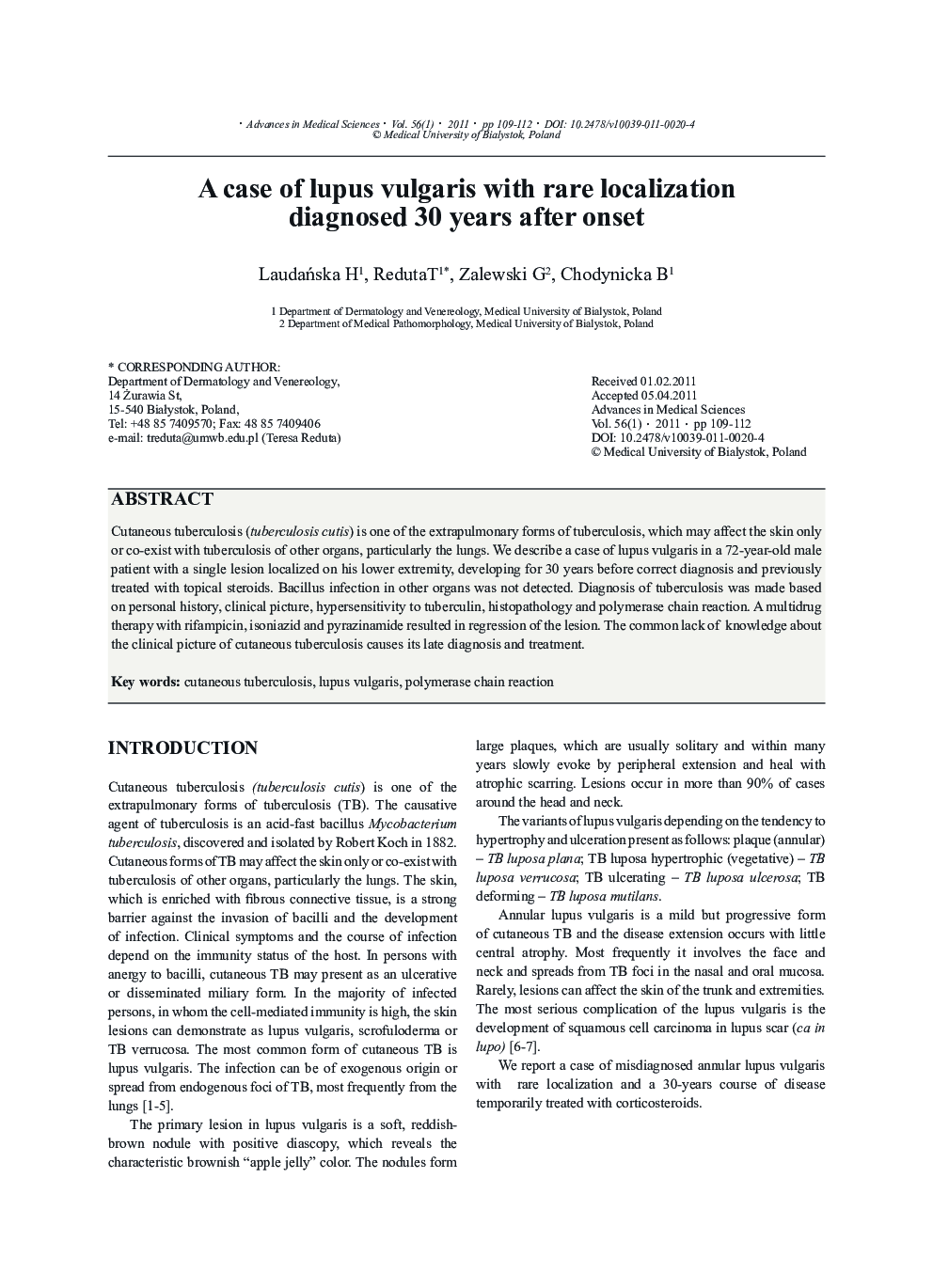 A case of lupus vulgaris with rare localization diagnosed 30 years after onset