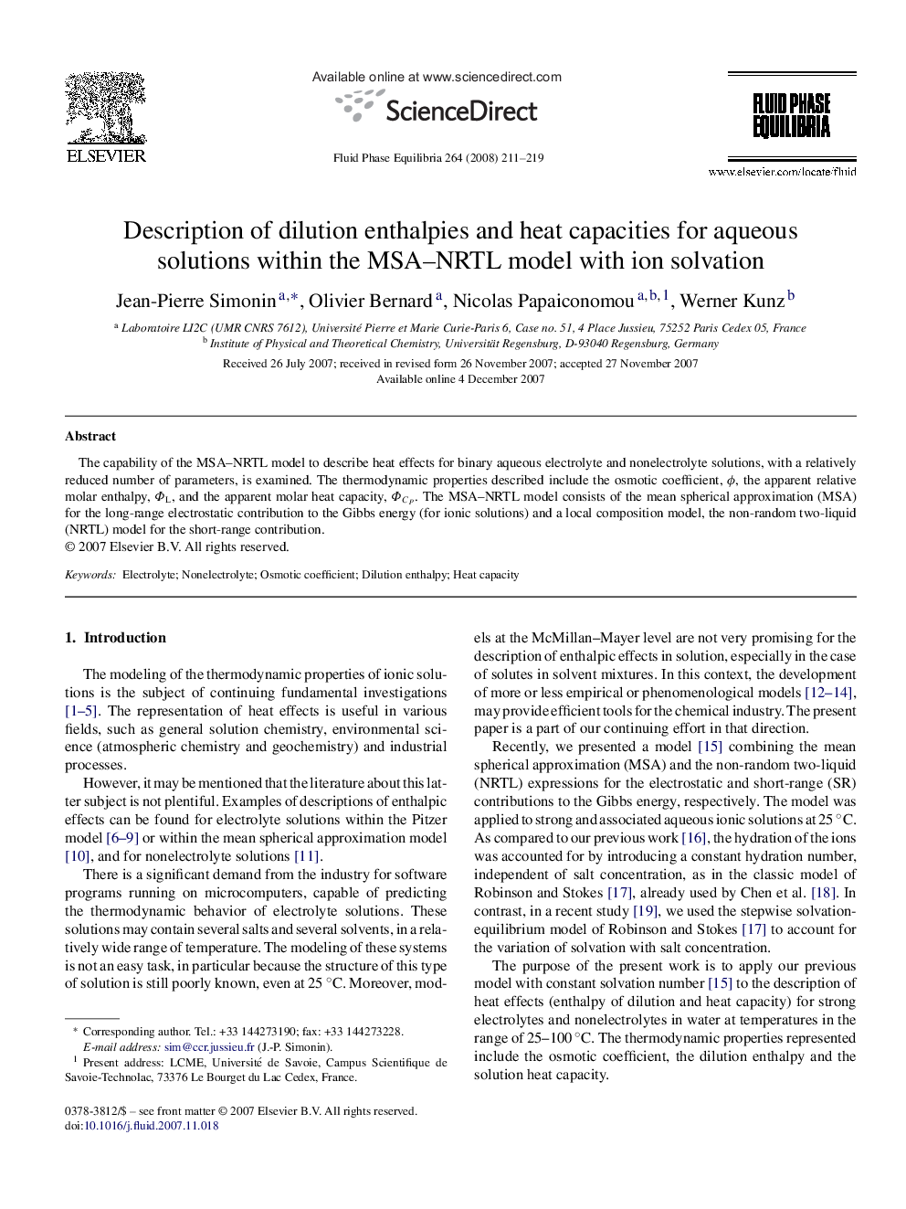 Description of dilution enthalpies and heat capacities for aqueous solutions within the MSA–NRTL model with ion solvation