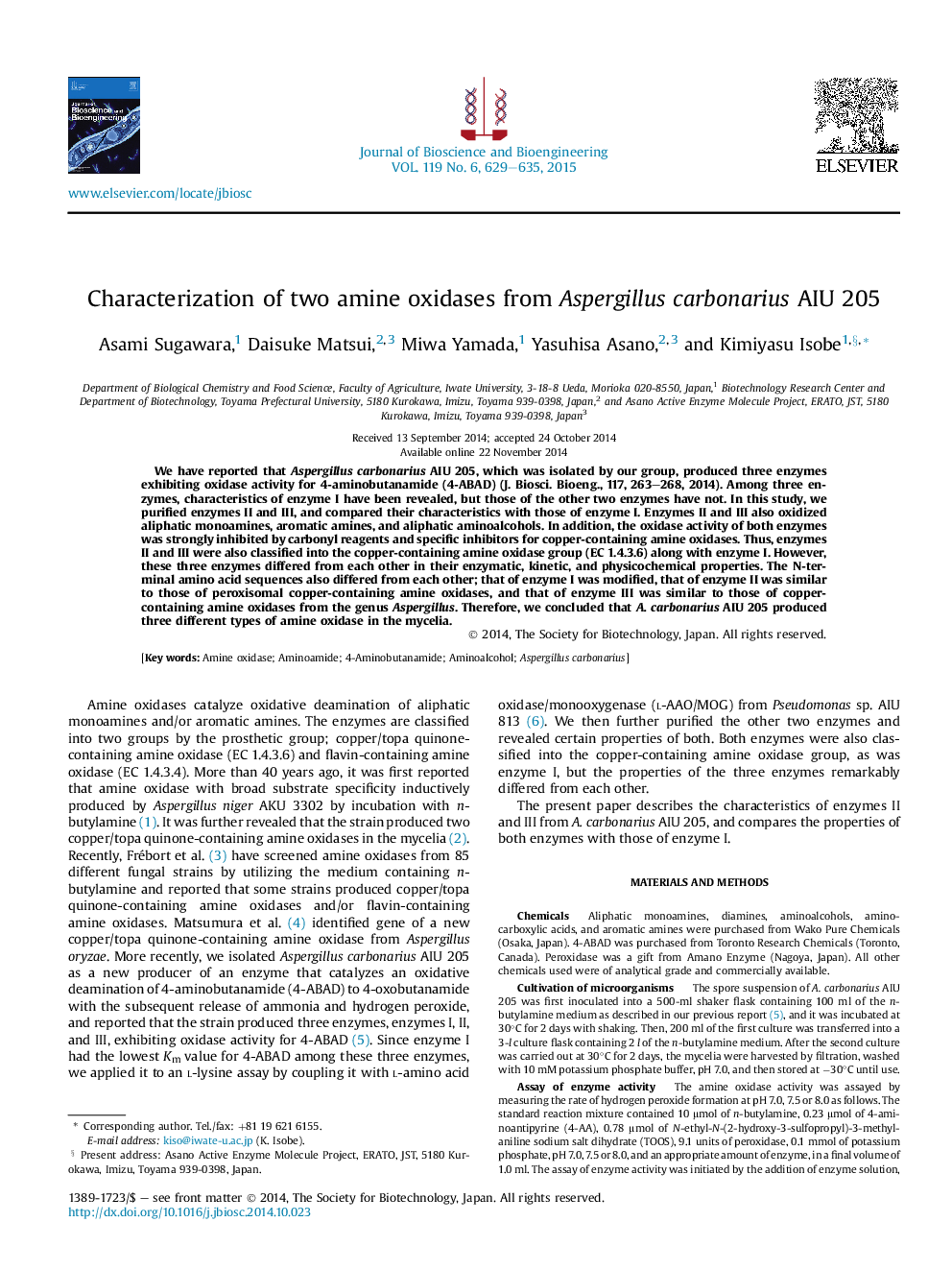 Characterization of two amine oxidases from Aspergillus carbonarius AIU 205