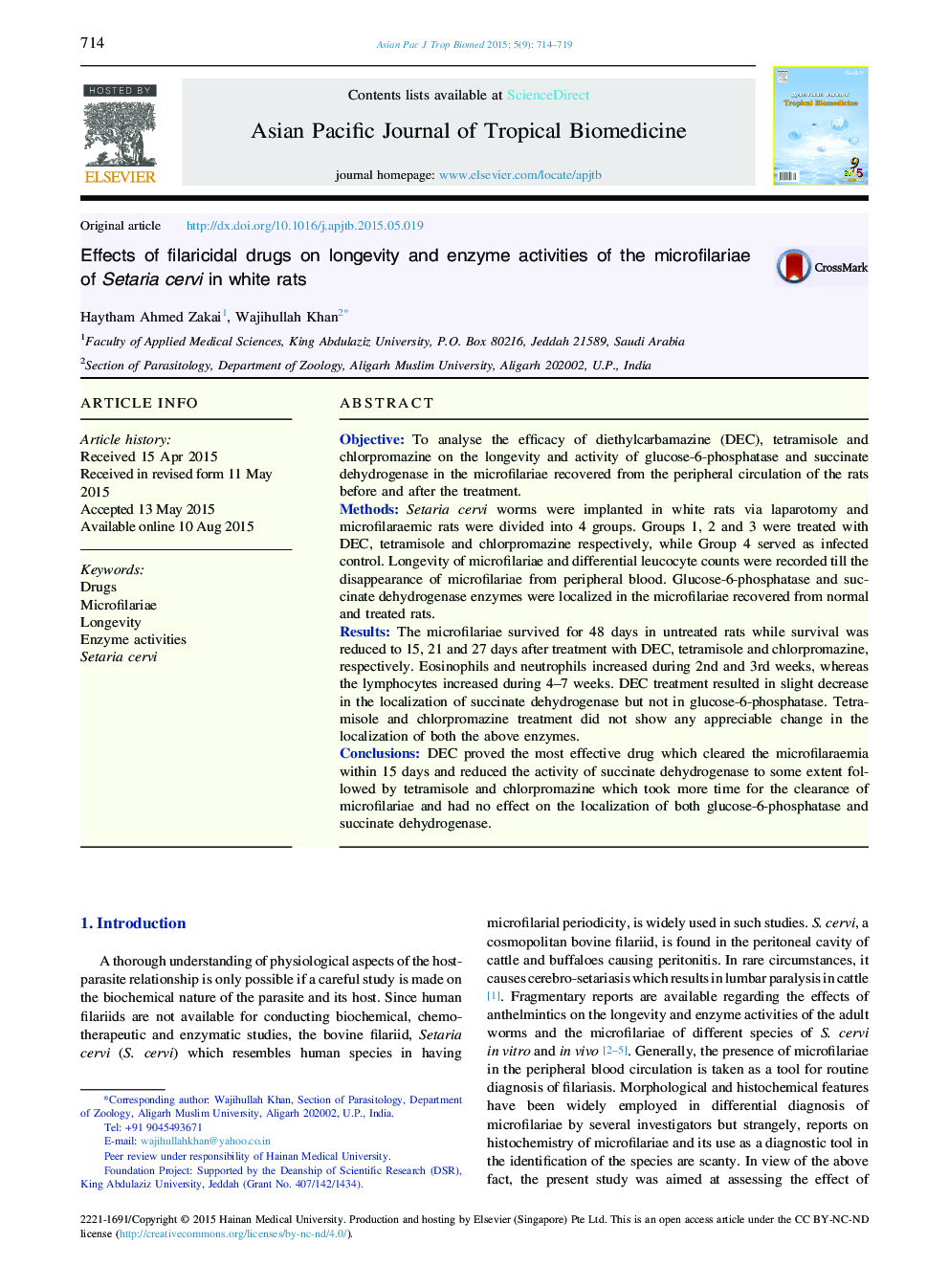 Effects of filaricidal drugs on longevity and enzyme activities of the microfilariae of Setaria cervi in white rats 