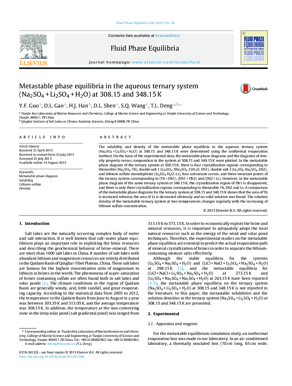 Metastable phase equilibria in the aqueous ternary system (Na2SO4 + Li2SO4 + H2O) at 308.15 and 348.15 K