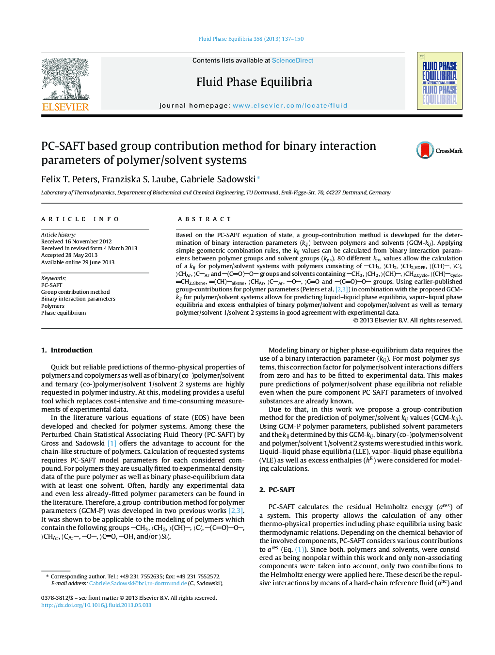 PC-SAFT based group contribution method for binary interaction parameters of polymer/solvent systems