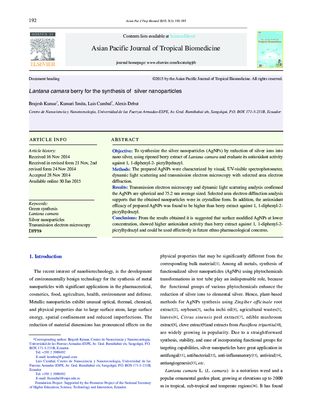 Lantana camara berry for the synthesis of silver nanoparticles 