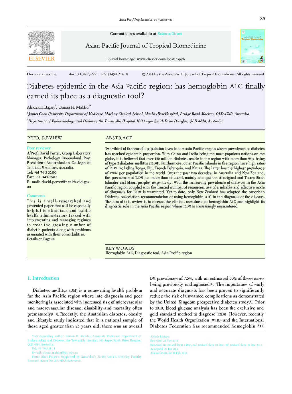 Diabetes epidemic in the Asia Pacific region: has hemoglobin A1C finally earned its place as a diagnostic tool? 