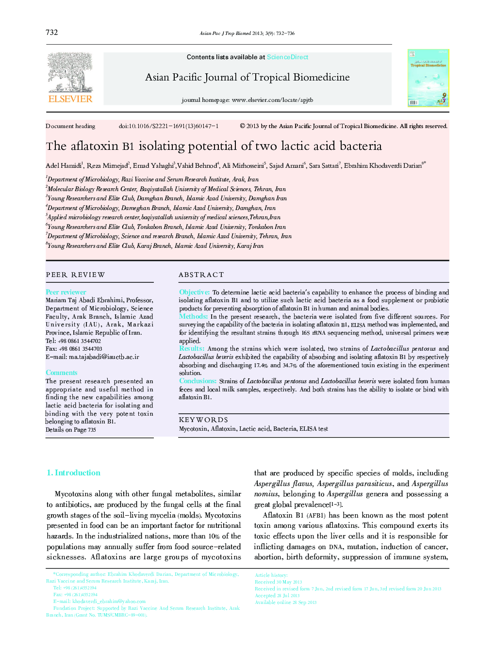 The aflatoxin B1 isolating potential of two lactic acid bacteria