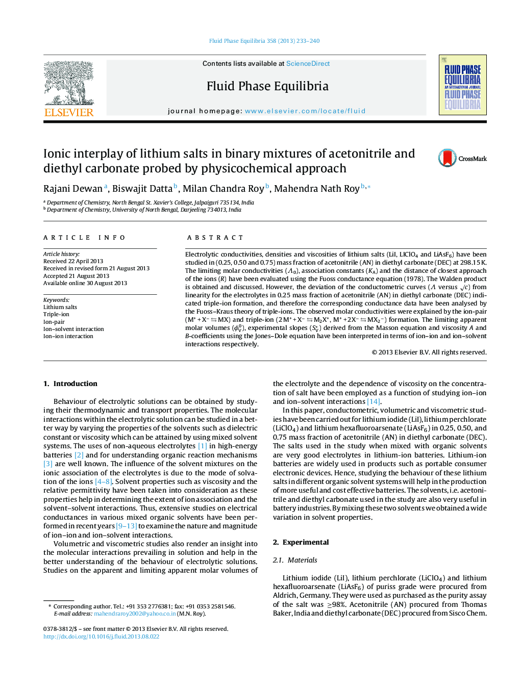 Ionic interplay of lithium salts in binary mixtures of acetonitrile and diethyl carbonate probed by physicochemical approach