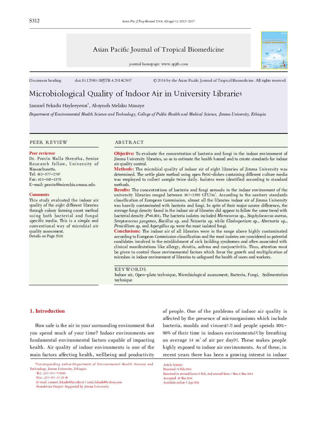 Microbiological Quality of Indoor Air in University Libraries 