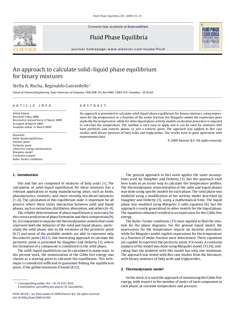 An approach to calculate solid–liquid phase equilibrium for binary mixtures