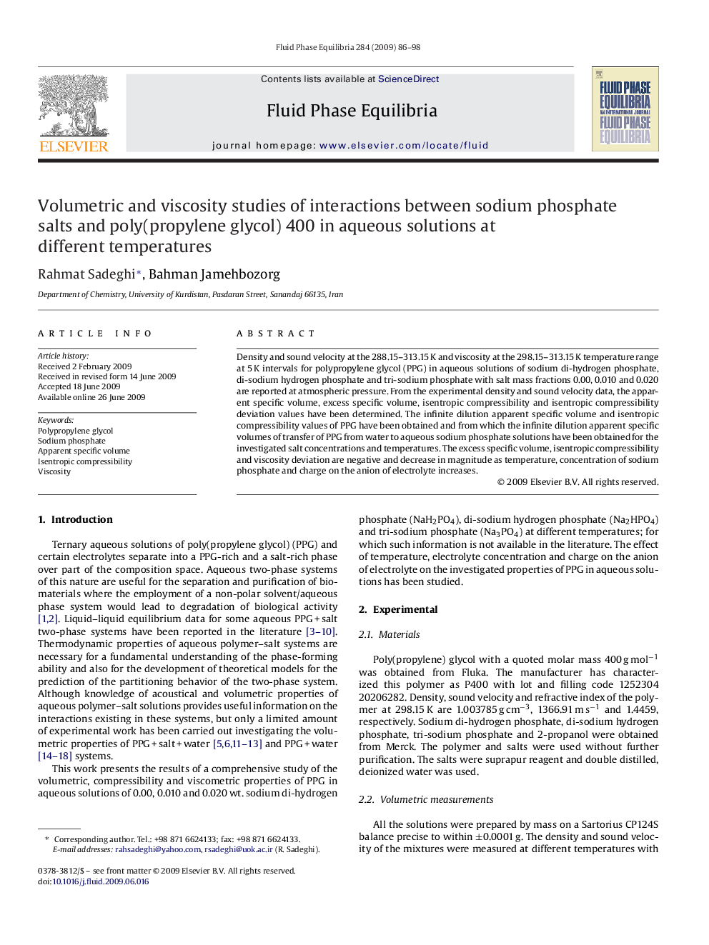 Volumetric and viscosity studies of interactions between sodium phosphate salts and poly(propylene glycol) 400 in aqueous solutions at different temperatures